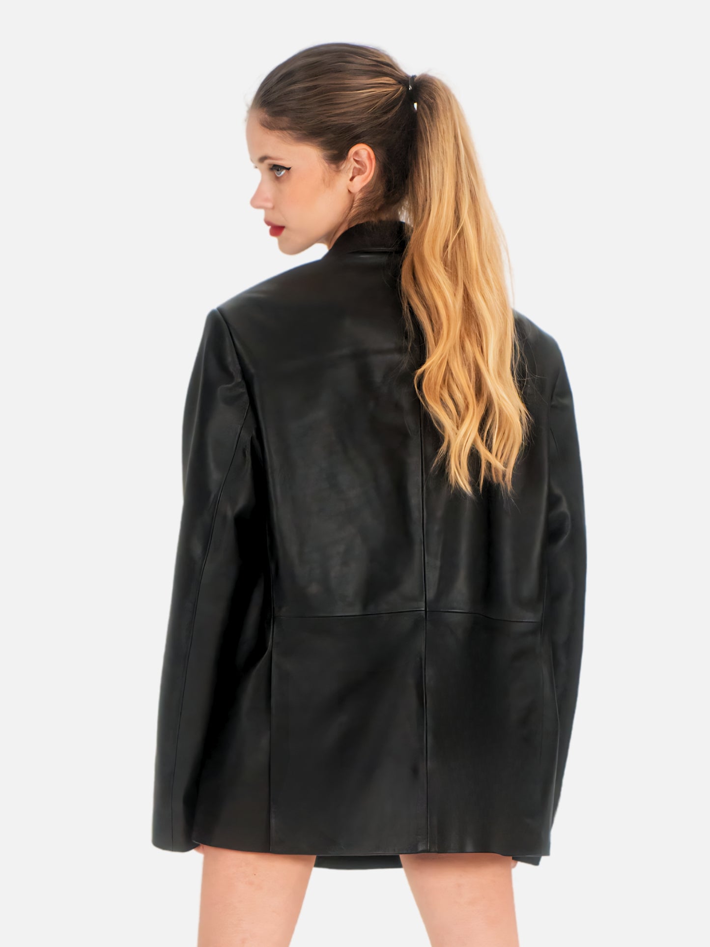 Oversized Black Leather Blazer
