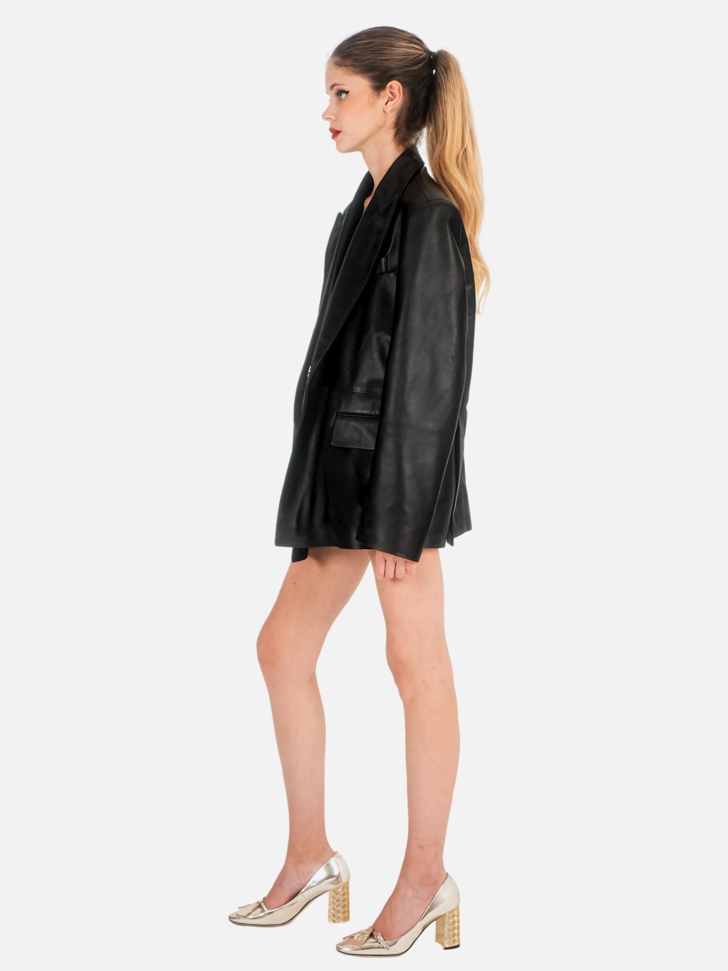 Oversized Black Leather Blazer
