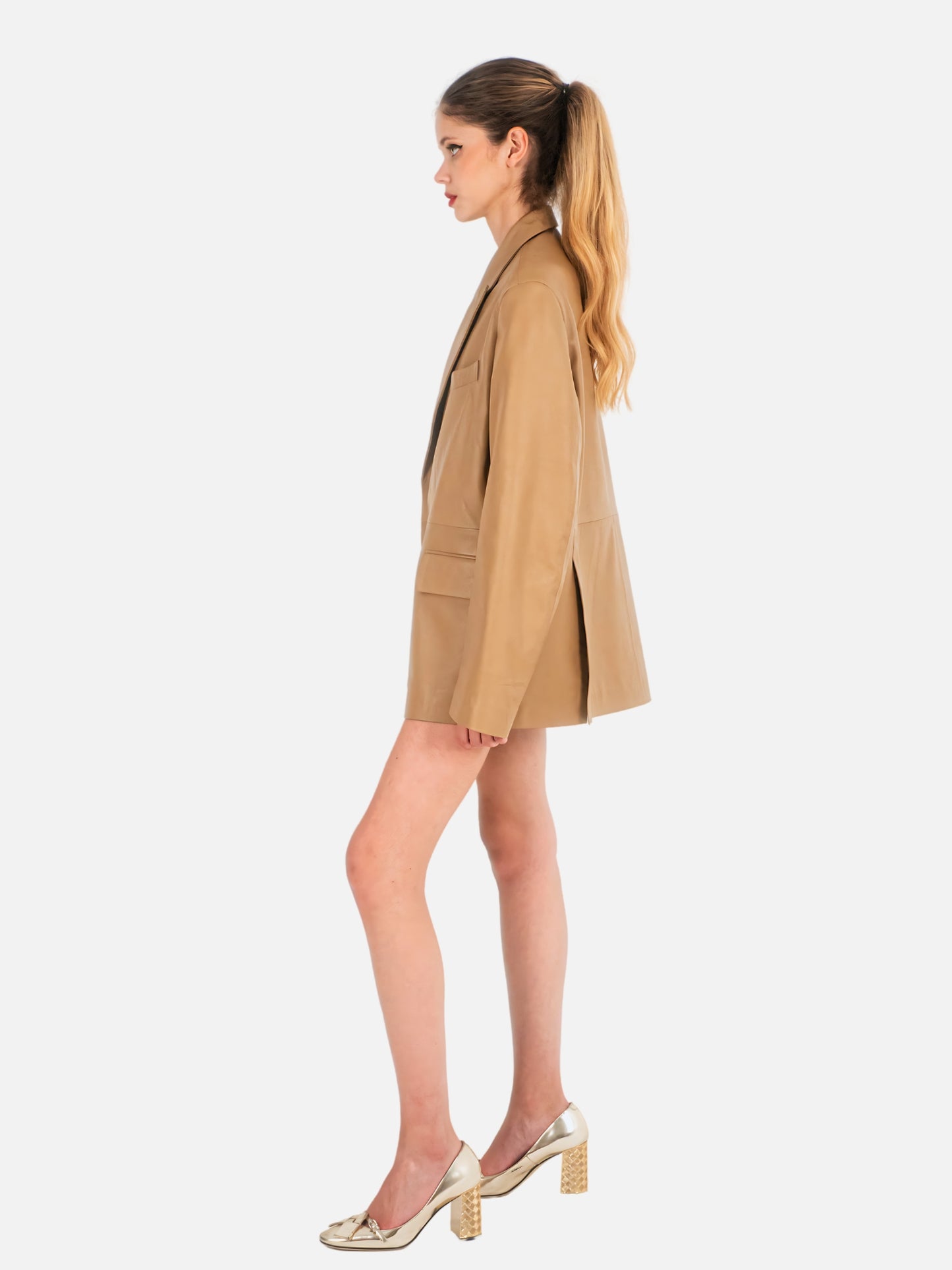 Oversized Nude Leather Blazer