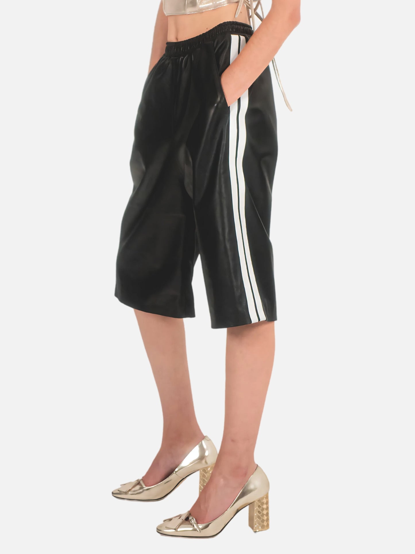 Sporty Chic Oversized Leather Bermuda