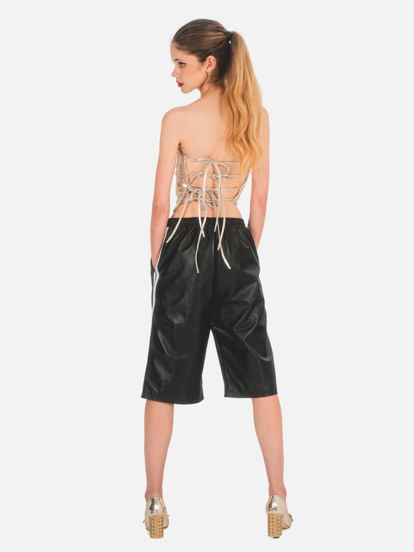 Sporty Chic Oversized Leather Bermuda